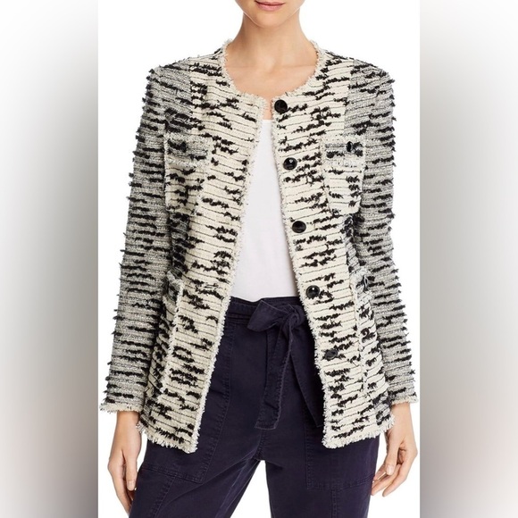 NWT Rebecca Taylor Patched Cream Black Button Front Tweed Jacket Size 6 - Picture 1 of 15